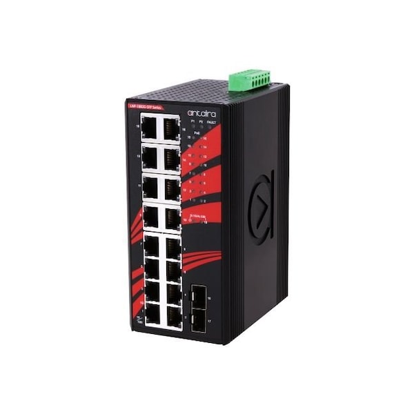 18-Port Industrial PoE+ Gigabit Unmanaged Ethernet Switch, w/16-10/100/1000Tx *+ 2-100/100
